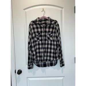 Zara Man Black and White Plaid Button Down Top Size XL